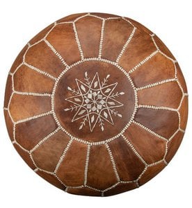 Leren poef - cognac bruin