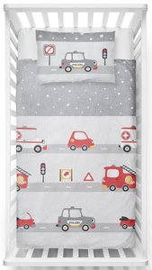 Biber Bettwäsche-Set 100x135cm Polizei/Feuerwehr in Rot Silber