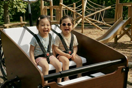 Off-white cushion for Babboe cargo bike, soft textile padding, rectangular shape, decorative accessory.