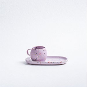 New Party Set 2 Espresso Mug + 2 Mini Tray - Lilac