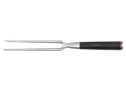 A long, stainless steel carving fork with a black handle, designed for meat preparation. The fork is 27 cm in total length.