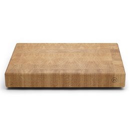 Rectangular oak wood cutting board with a natural, textured surface.