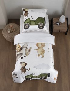 Mako Satin Kinderbettwäsche 135x200cm + 80x80cm Saum und Reißverschluss goldfarben - Zoo