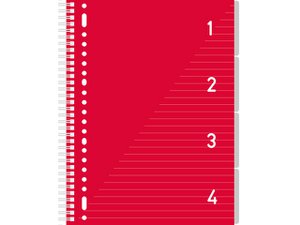 4 in 1 Writing Pad A4, lined Red
