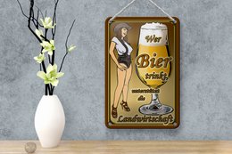Tin sign Pinup 12x18cm who drinks beer supports country decoration