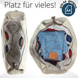 Sunsa grote dameshandtas. XXL tas gemaakt van canvas en leer. Strandtas/weekendtas in maritiem motief.