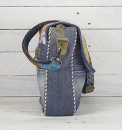 Bolso de hombro sostenible de mujer Sunsa. Bolso de hombro hecho de tela de jeans y sari reciclados (lienzo). Bolso estilo retro vintage. Bolso bandolera para mujer.