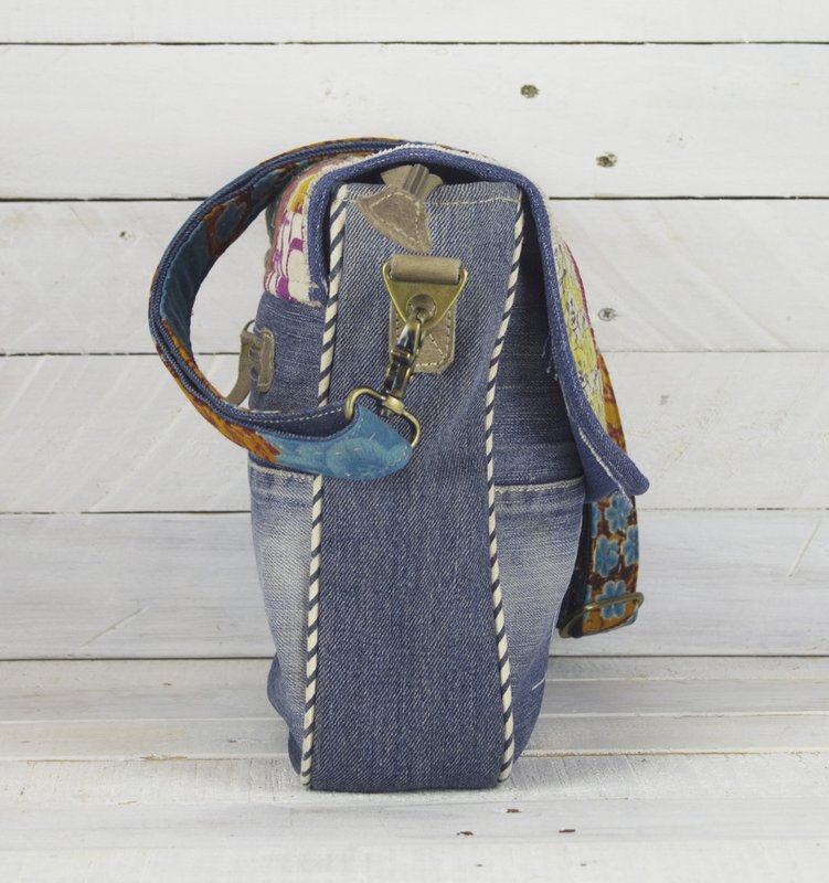 Bolso de hombro sostenible de mujer Sunsa. Bolso de hombro hecho de tela de jeans y sari reciclados (lienzo). Bolso estilo retro vintage. Bolso bandolera para mujer.