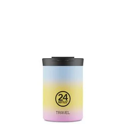 Colorful 24Bottles Travel Tumbler Aurora 350ml, made of stainless steel, with a leak-proof lid, perfect for travel and everyday use.