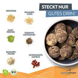 ORGANICZNE kulki proteinowe, banan orzechowy, kiełkujące nasiona konopi