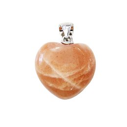 Small heart-shaped moonstone pendant with a silver-tone metal setting.