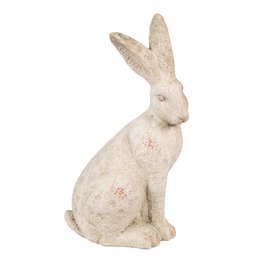  Decorative stone statue of a sitting rabbit, beige in color, measuring 19x15x35 cm.