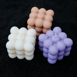 3er Bubble Candle Set creme, beige, lilla