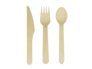 Bestekset Kangaro houten pak a 200 delig: 70x lepel, 65x vork 65x mes 160mm