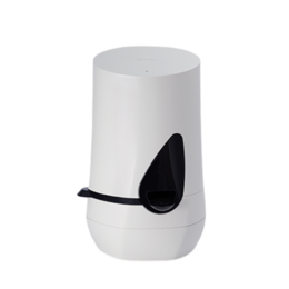 A white and black ceramic cream dispenser with a teardrop-shaped black accent.