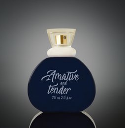  Amative and Tender eau de parfum for women, 75ml, floral and feminine fragrance in a navy blue bottle with gold accents.