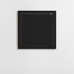 A black, square, wall-mounted folding table with a wooden frame.