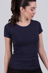 Women's t-shirt dark blue cotton short sleeve with round neck - DALLAS