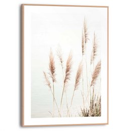 Tall, slender pampas grass in a minimalist poster design. Neutral tones and natural textures create a serene, earthy aesthetic.