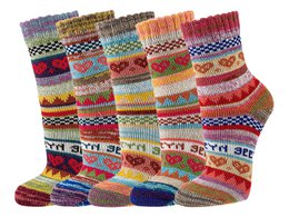  Colorful patterned cotton socks in a variety of sizes and designs.