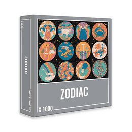 A 1000-piece jigsaw puzzle featuring colorful zodiac-themed illustrations. The puzzle depicts the 12 zodiac signs in a vibrant, whimsical style with intricate details and patterns.