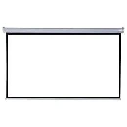 A 16:9 electric screen with remote control for smartphones.