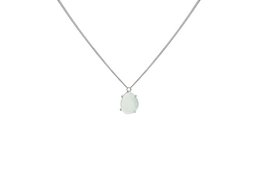 Silver necklace with a green stone pendant. Elegant and minimalist design, suitable for everyday wear.