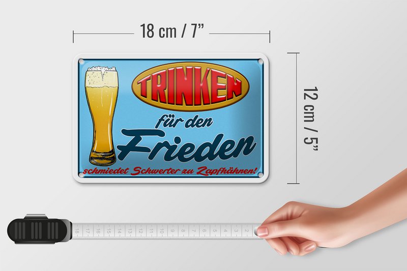 Tin Sign Alcohol 18x12cm Drink for Peace Beer Decoration