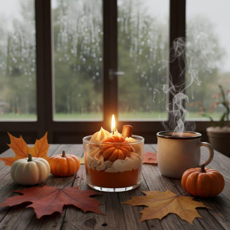 LAVURI Spicy Pumpkin Dessert Candle CUP, cinnamon scent handmade bio vegan soy wax - Duftkerze