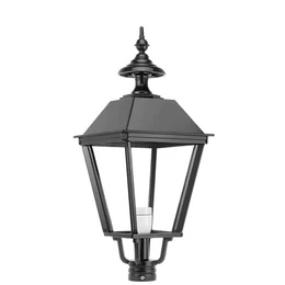  Black aluminum outdoor lampshade, 60cm tall, hexagonal lantern style, traditional post-mounted garden lighting fixture.