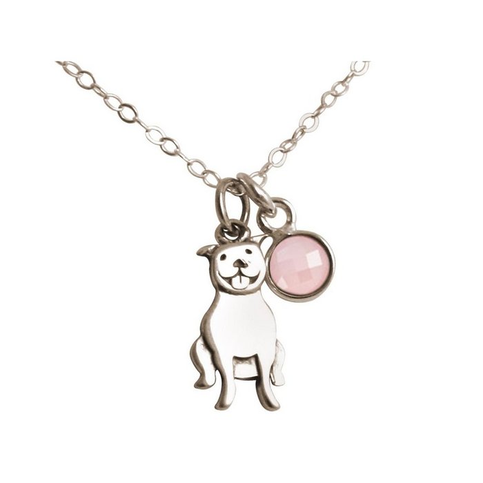 Gemshine Halskette Pitbull Hund mit Rosenquarz Anhänger in 925 Silber,  vergoldet oder rose an 45cm Kette. Geschenk für Haustier Herrchen, Frauchen  – Made in Spain Online-Großhandel