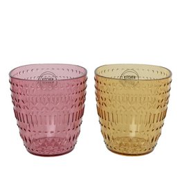 Plastic mug with relief, Ø8.8-H9.5cm, for kids. Features a textured pattern in pink and yellow colors.
