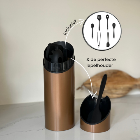 Luxe keukengerei-set RVS en lepelhouder - Topkwaliteit siliconen spatels BPA-vrij