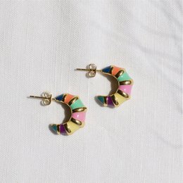 Nadine - Colourful Enamel Hoop Croissant Earrings