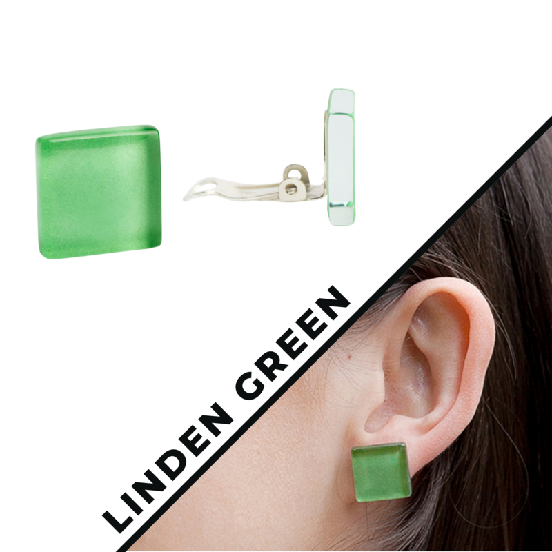 Firkantede glasclips-øreringe i mange farver • 15mm • Upcycled / allergivenlige