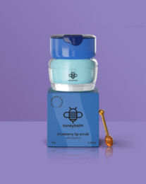  Blue blueberry lip scrub jar with wooden applicator, round container, cosmetic skincare product