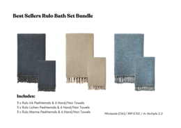 Luxurious bath set bundle featuring soft, absorbent hammam towels in a variety of neutral colors including dark gray, beige, and light blue. Crafted with a textured waffle weave pattern and finished with fringed edges.