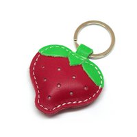 Leather Keychain Red Strawberry Handmade
