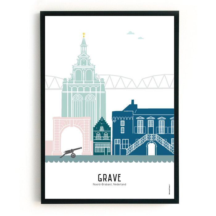 Poster skyline Grave in kleur