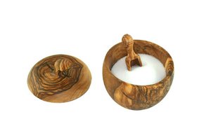 Appelvormig zoutbakje met zoutschep, olijfhout