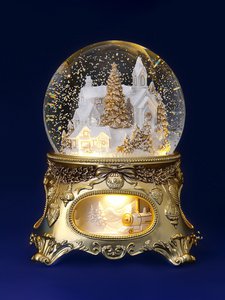 Prachtige Muzikale Sneeuwbol “Golden Christmas Tale”, met verlichting, Automatische Sneeuwstorm