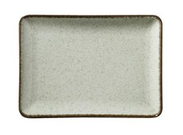 Rectangular ocean sea green ceramic dessert plate measuring 23cm x 17cm.