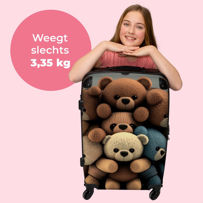 NoBoringSuitcases Suitcase Teddy bear Hug Brown Design Boys Girls Fits in 55x40x20 cm and 55x35x25 cm Trolley hand luggage Suitcases with wheels