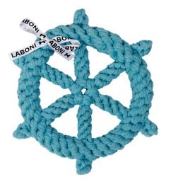 Rope toy for dogs in light blue color, measuring 21x21x3 cm. Made of durable materials for pet play and chewing.