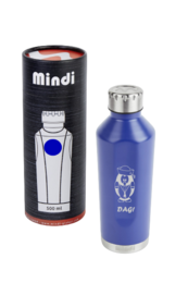 Blue thermos bottle with laser engraved penguin design, 500ml capacity.