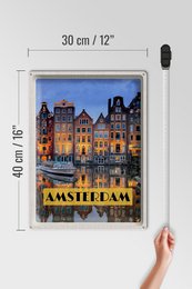 Tin sign travel 30x40cm Amsterdam at night travel destination