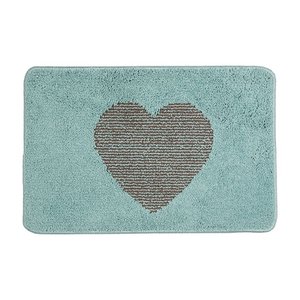 Bath mat 58x38x1 cm Blue Polyester Heart