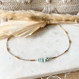 Gold and turquoise choker with delicate beaded accents