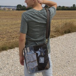 Bolso de hombro sostenible de mujer Sunsa. Bolso bandolera hecho de jeans reciclados y lona (canvas). Bolso estilo retro vintage. Bolso bandolera para mujer.
