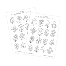 Colorful floral sticker sheets with various flower designs in different shapes and styles. Suitable for arts, crafts, and decorative purposes.